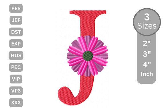 Blossom Alphabet Letter - J for Holiday Embroidery