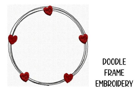 Round Doodle Frame with 5 Hearts